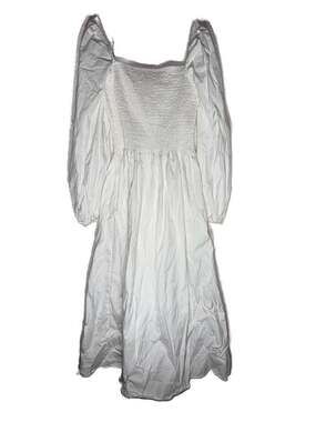 COS Off-The-Shoulder Smocked Poplin Midi Dress in White